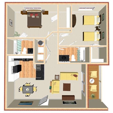 Floor plan for 2 beds, 2 baths, 1004 sqft